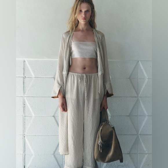 NWT ZARA CONTRAST PAJAMA-STYLE PANTS & CONTRAST WRAP DRESS ZW COLLECTION S - Picture 7 of 16